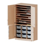 Bastelschrank, 5 OH, 4-türiger Schrank mit 9 hohen Boxen, zweiteilig, B/H/T 104,5x190x60cm 